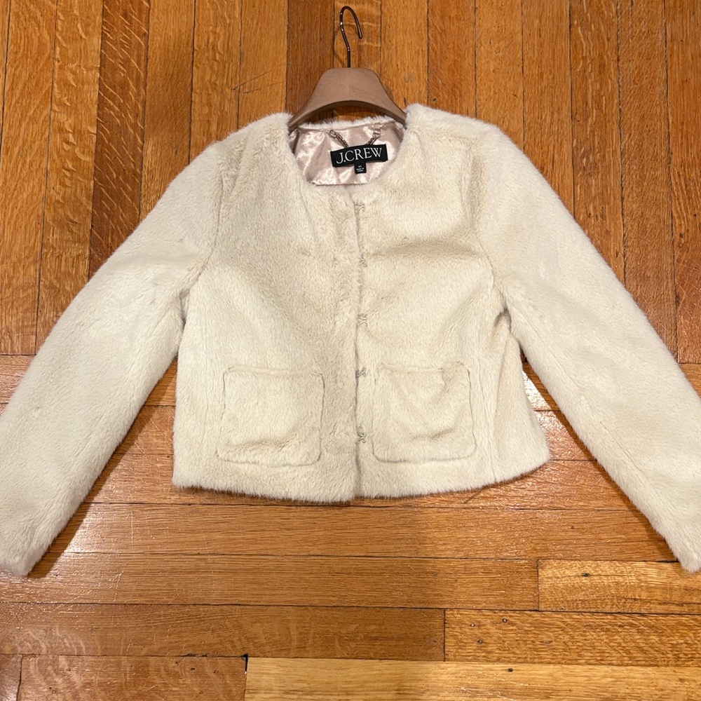 J. Crew Collection Ivory Faux Fur Coat